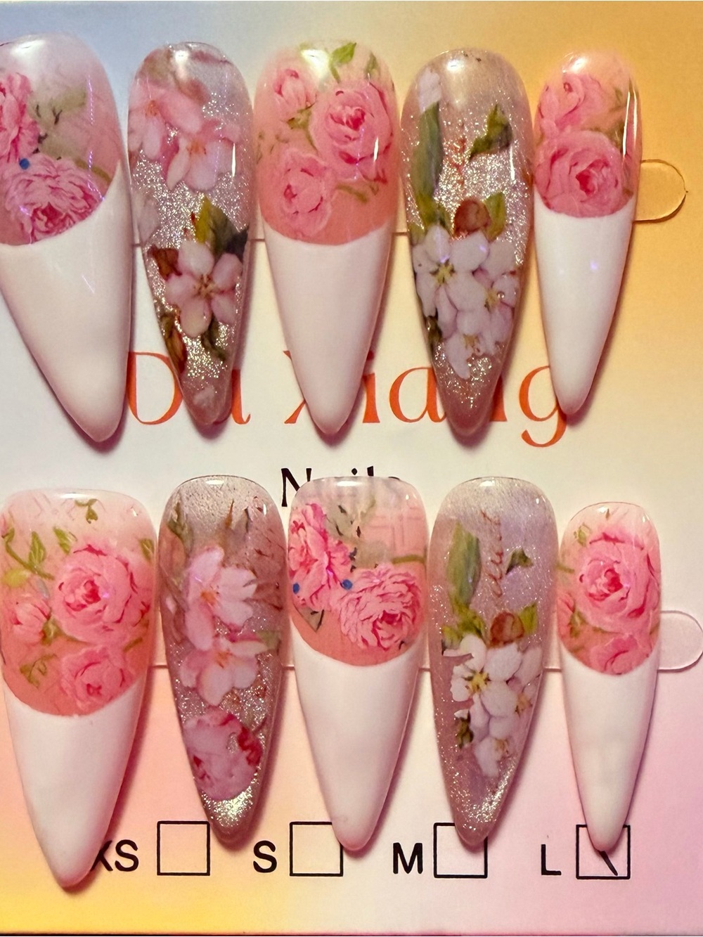 Pink Floral Stiletto Press-On Nails
